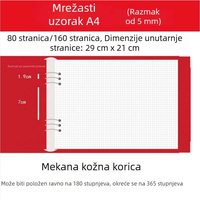Bilježnica s PU kožnim omotom, veza s izdvojivim listovima (loose-leaf binder), unutarnje stranice od drvne pulpe, papir 40 gsm, 50–100 stranica, model tAwd64sF, uredski stil