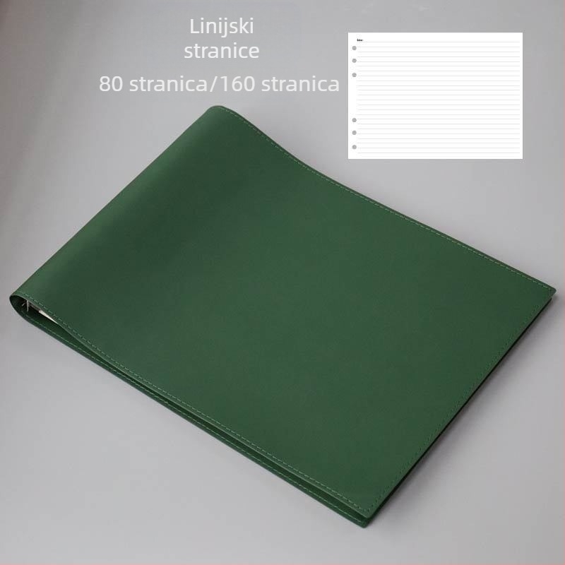 Bilježnica s PU kožnim omotom, veza s izdvojivim listovima (loose-leaf binder), unutarnje stranice od drvne pulpe, papir 40 gsm, 50–100 stranica, model tAwd64sF, uredski stil