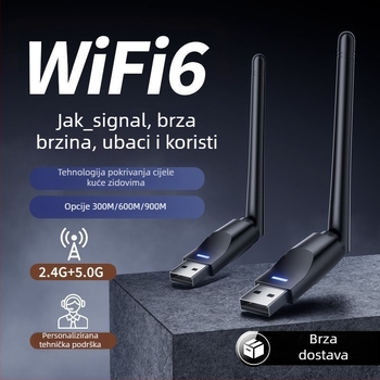 USB WiFi 6 adapter bez upravljačkog programa za stolno računalo i prijenosno računalo – 600 Mbps, 5 GHz