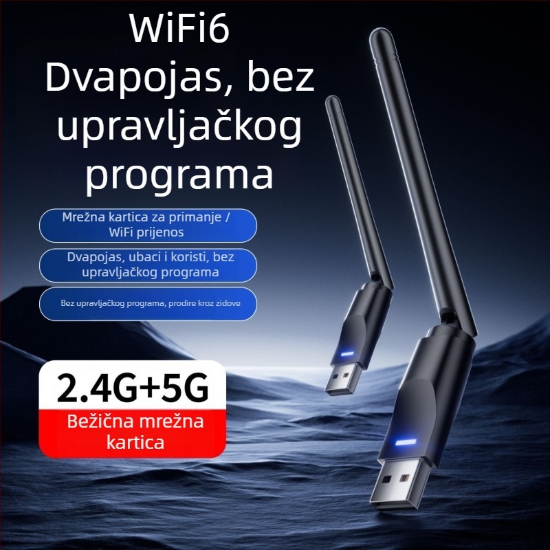USB WiFi 6 adapter bez upravljačkog programa za stolno računalo i prijenosno računalo – 600 Mbps, 5 GHz