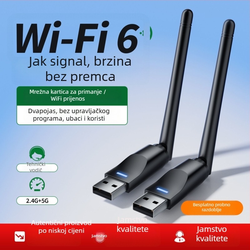 USB WiFi 6 adapter bez upravljačkog programa za stolno računalo i prijenosno računalo – 600 Mbps, 5 GHz