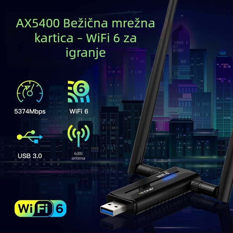 EDUP EP-AX1671 USB bežični mrežni adapter, 6GHz, 5400 Mbps, dvije 6 dBi antene