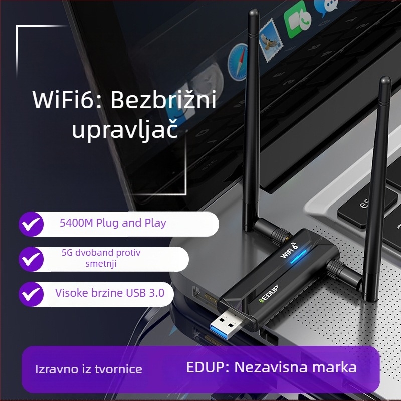EDUP EP-AX1671 USB bežični mrežni adapter, 6GHz, 5400 Mbps, dvije 6 dBi antene