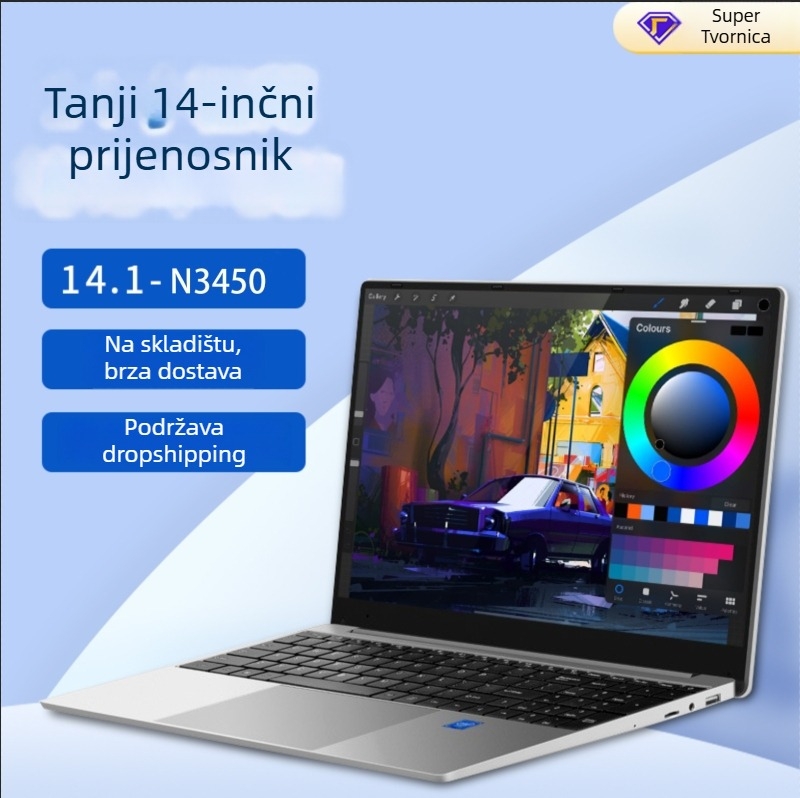 Uredsko prijenosno računalo, tanko i kompaktno, s procesorom Celeron N4000, 512 GB pohrane, Windows 11, težina 1,5–2,0 kg