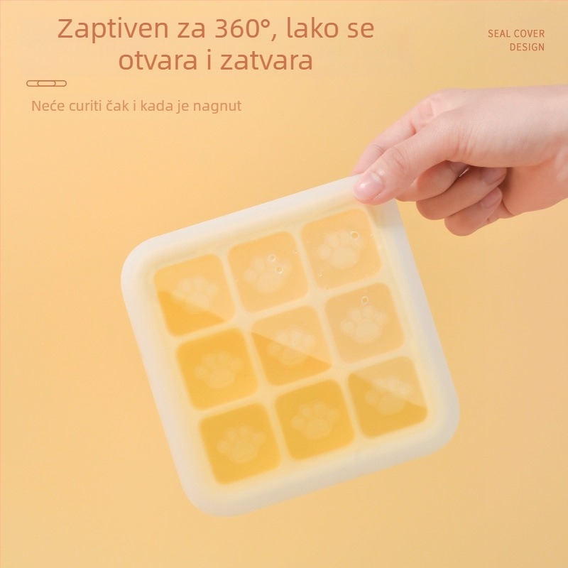 Silikonska forma za paru bebine hrane, oblik mačje šape, devet odjeljaka, 1 komad, minimalistički stil