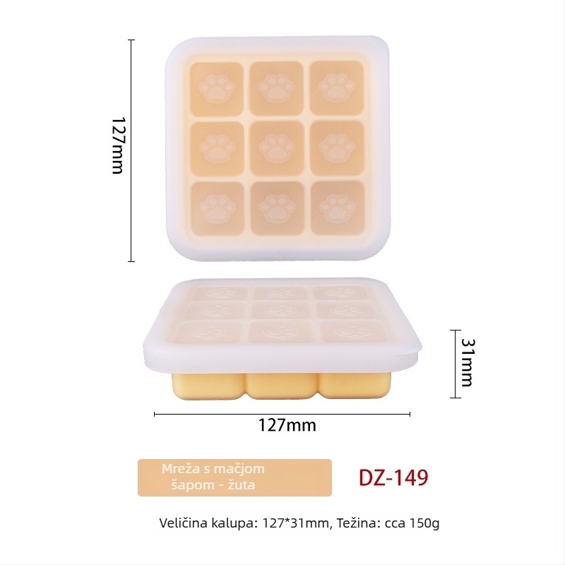 Silikonska forma za paru bebine hrane, oblik mačje šape, devet odjeljaka, 1 komad, minimalistički stil