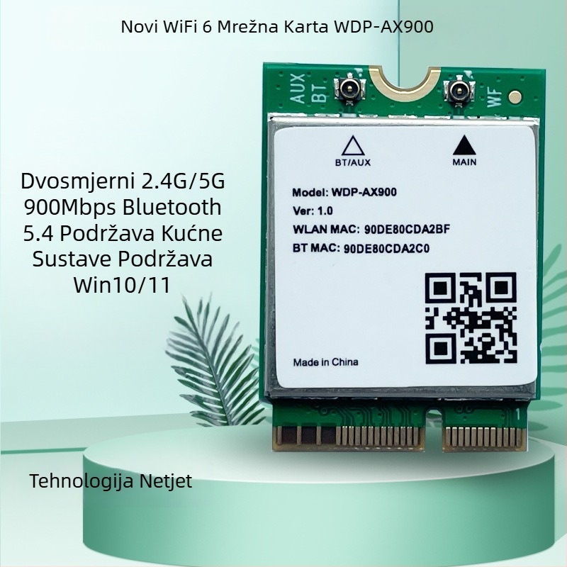 M.2 bežična mrežna kartica – NGFF M.2 sučelje, 900 Mbps, dvostruka propusnost 2,4/5 GHz, Bluetooth 5.2, model WDP-AX900