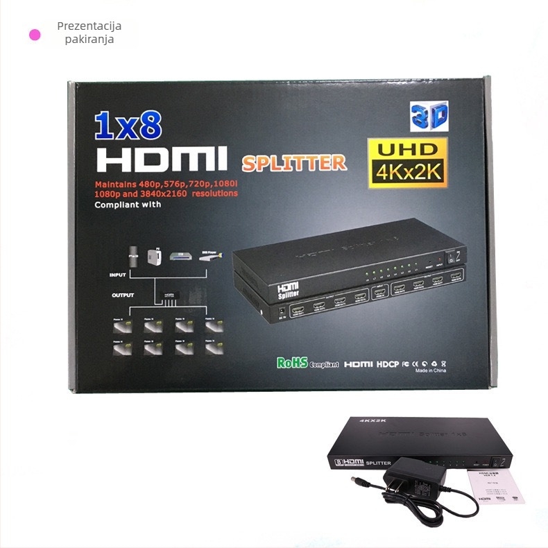 HDMI splitter 1x8 – podrška 4K/2K, HDMI ulaz, model 1X8 HDMI SPLITTER