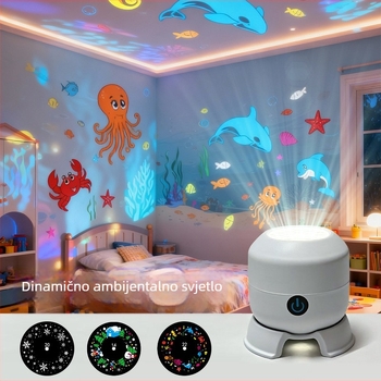 LED projekcijski pahulja s šarenom rotacijom, 16 projekcija, USB punjiva baterija, 5V, stolni model