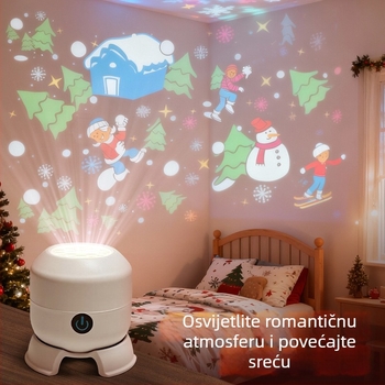 LED projekcijski pahulja s šarenom rotacijom, 16 projekcija, USB punjiva baterija, 5V, stolni model