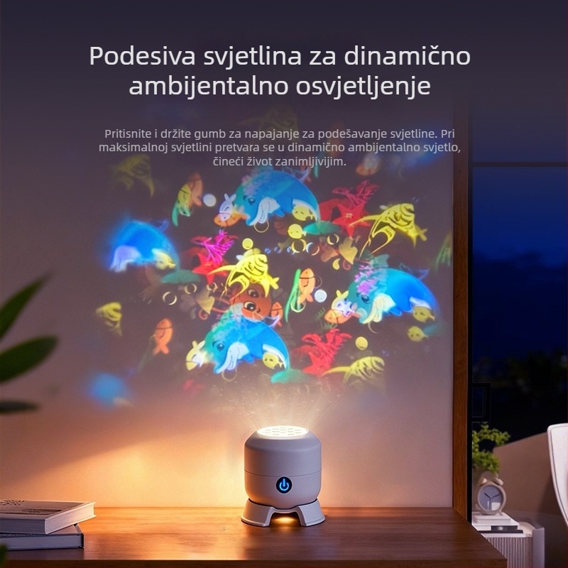 LED projekcijski pahulja s šarenom rotacijom, 16 projekcija, USB punjiva baterija, 5V, stolni model