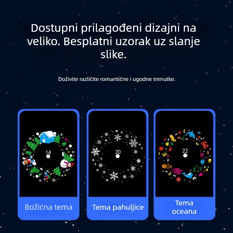 LED projekcijski pahulja s šarenom rotacijom, 16 projekcija, USB punjiva baterija, 5V, stolni model