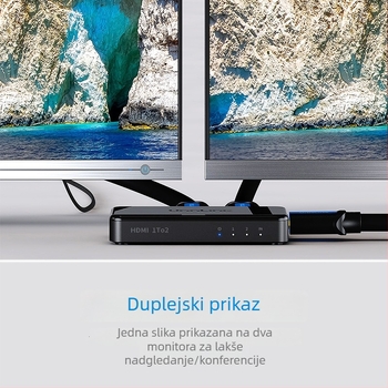 HDMI splitter: 1 ulaz, 2 izlaza; 4K podrška; domet prijenosa 20 m; napajanje 5V/1A; model 0103