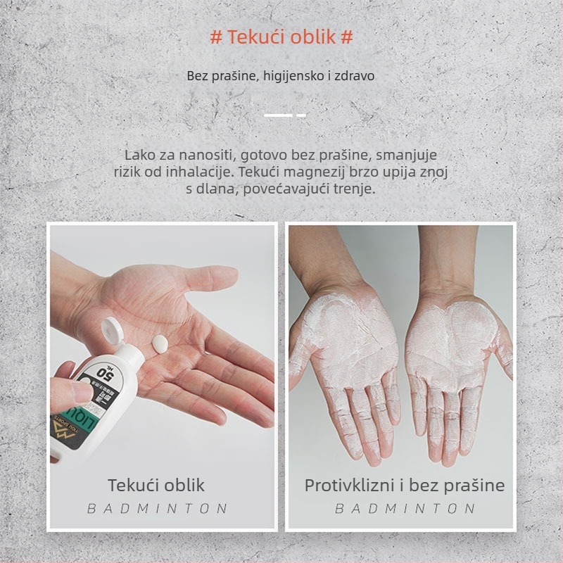 Tekuća kreda – brzo se sušeći magnezijev karbonat bez prašine za bolji grip u penjanju, gimnastici i sportovima na otvorenom; prenosiva antislip pomoć