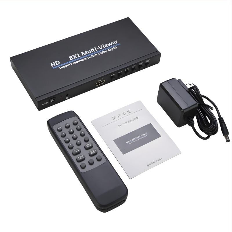 HDMI 8x1 razdjelnik za osam zaslona, NK-818, 1080P/4K30, HDMI ulaz/izlaz, napajanje 12V1A, 12W, za sigurnosno praćenje
