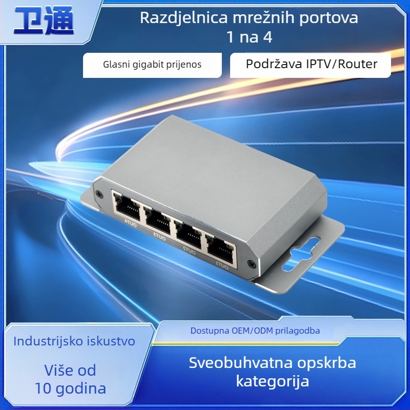 Gigabitni Ethernet prekidač/raspoređivač, RJ45 portovi 1–4, 1000 Mbps