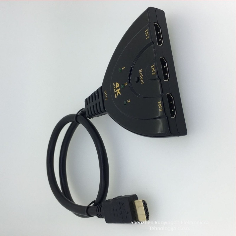 HDMI 3x1 prekidač, 1080p, kabel 0,3 m, upravljanje napajanjem, ry-03