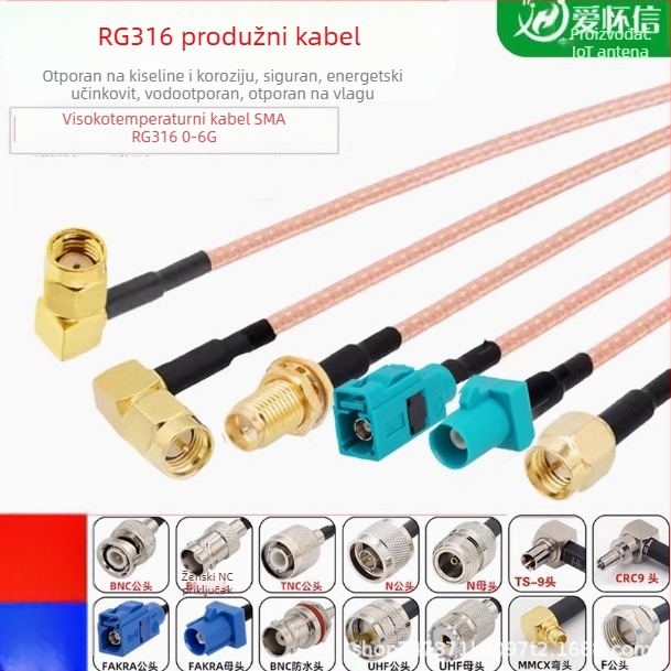 WiFi produžni kabel SMA muški–ženski, GSM/3G/4G bežični antena adapter RG316