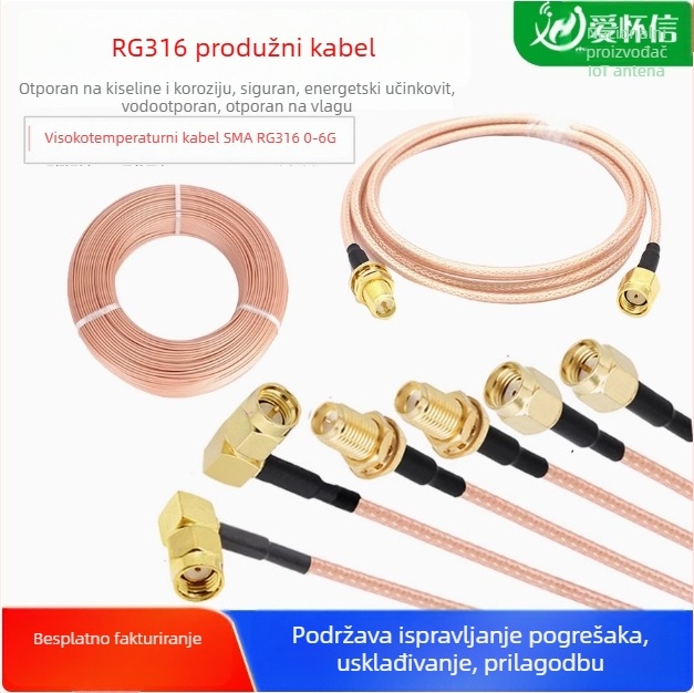 WiFi produžni kabel SMA muški–ženski, GSM/3G/4G bežični antena adapter RG316