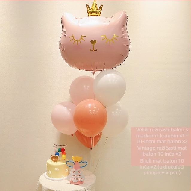 Balon od aluminijske folije s likom mačke i krunom, korejskog stila, rekviziti za fotografije za bebinu rođendan