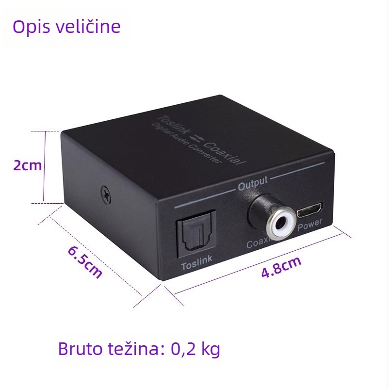 Oxygen GV-A001 koaksijalno–optički audio pretvarač — SPDIF digitalni AC3/Dolby/DTS podrška, kompatibilan sa svim sustavima, 1 godina jamstva