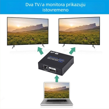HDMI splitter 1x2, prijenos 20 m, propusnost 480 Mbps, napajanje 5V1A (model OZF4)