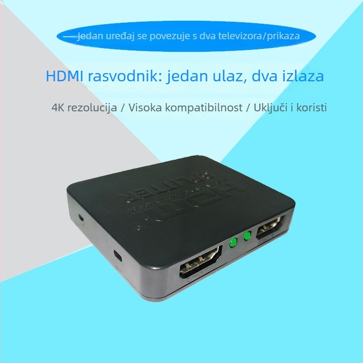 HDMI 1x2 splitter i prekidač za 1080p prikaz, ulaz 1, izlaz 2