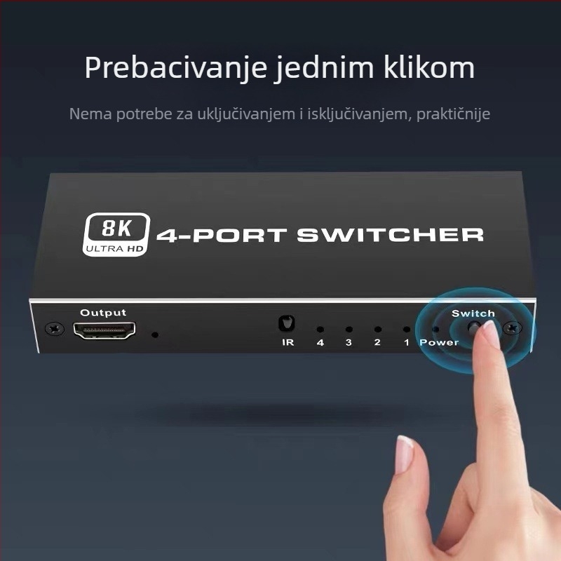 HDMI prekidač 4x1 s HDMI 2.1, rezolucija 8K, podržava 4K120Hz/2K144Hz i VRR