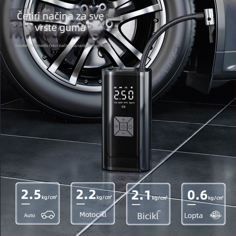 Električni prijenosni kompresor za zrak u automobilu s digitalnim zaslonom, 12V, 120W, 35 L/min, bežični