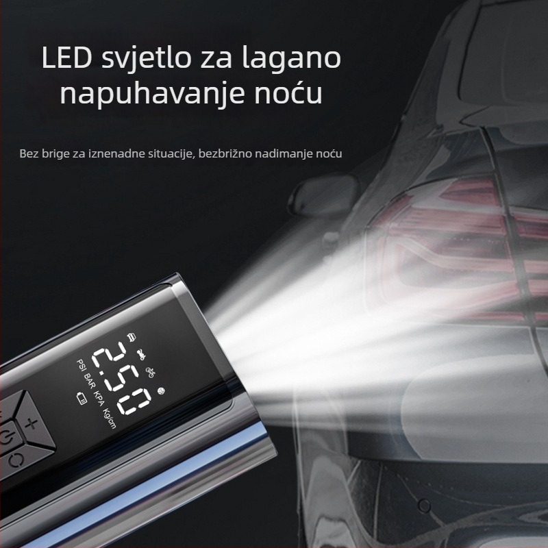 Električni prijenosni kompresor za zrak u automobilu s digitalnim zaslonom, 12V, 120W, 35 L/min, bežični