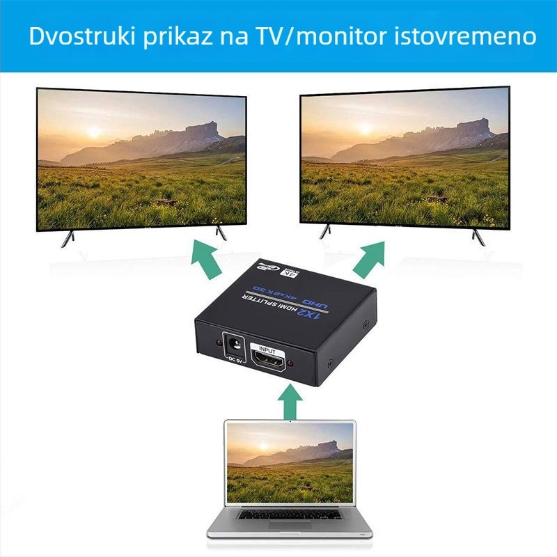 HDMI 1x2 video splitter, 4K podrška, HDMI ulaz/izlaz, Napajanje 5V 1A (5W), Model OZF4