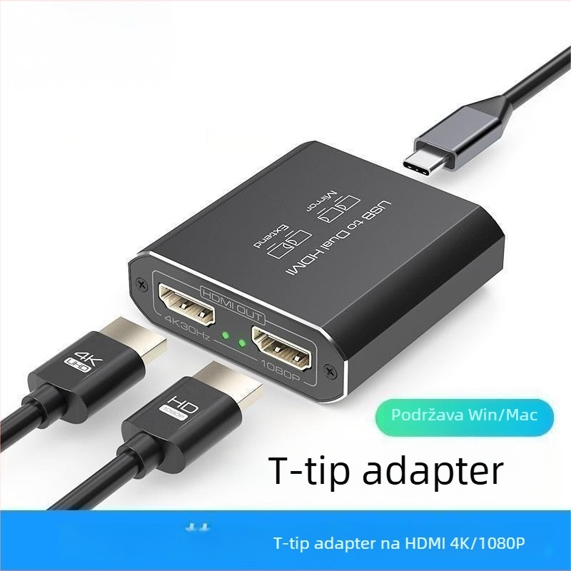Type-C na HDMI splitter sa 2 HDMI izlaza 4K, USB 3.0 ulaz, 5 m kabel