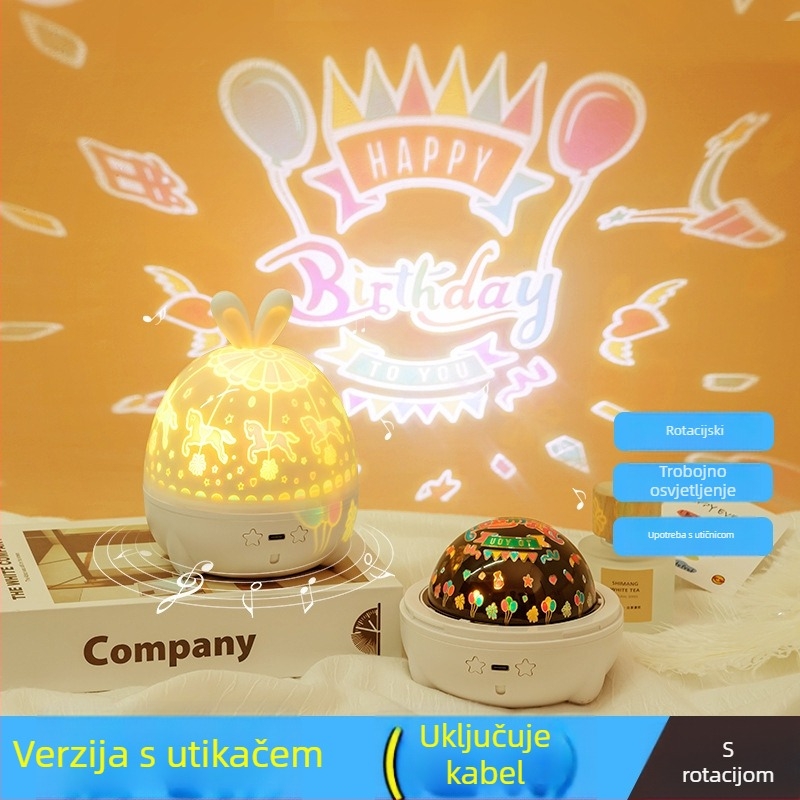 Projektor zvjezdajanog neba sa glazbenom kutijom — dječja noćna lampica, napajanje USB ili baterije, zvučna funkcija, bez pametne kontrole