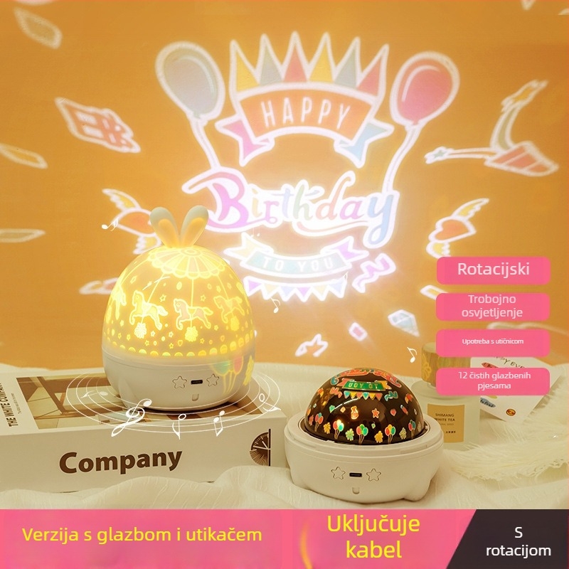 Projektor zvjezdajanog neba sa glazbenom kutijom — dječja noćna lampica, napajanje USB ili baterije, zvučna funkcija, bez pametne kontrole