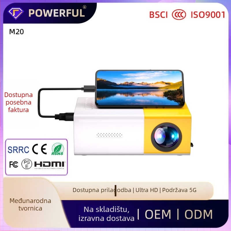 Qiangpu Prijenosni projektor | Kućni mini projektor, Razlučivost 480P (720x480), Jas 30, Snaga ≤24W