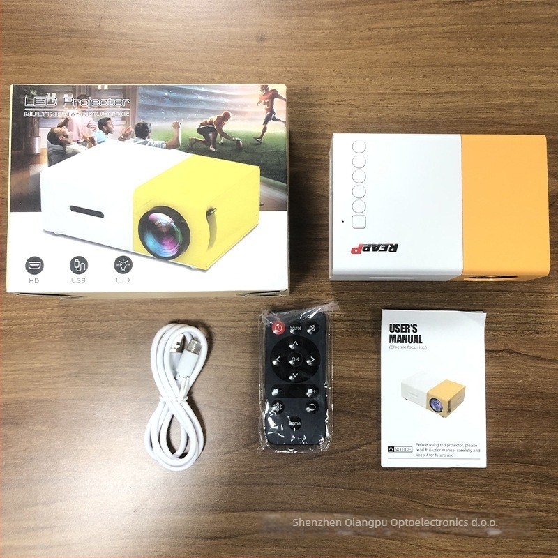 Qiangpu Prijenosni projektor | Kućni mini projektor, Razlučivost 480P (720x480), Jas 30, Snaga ≤24W