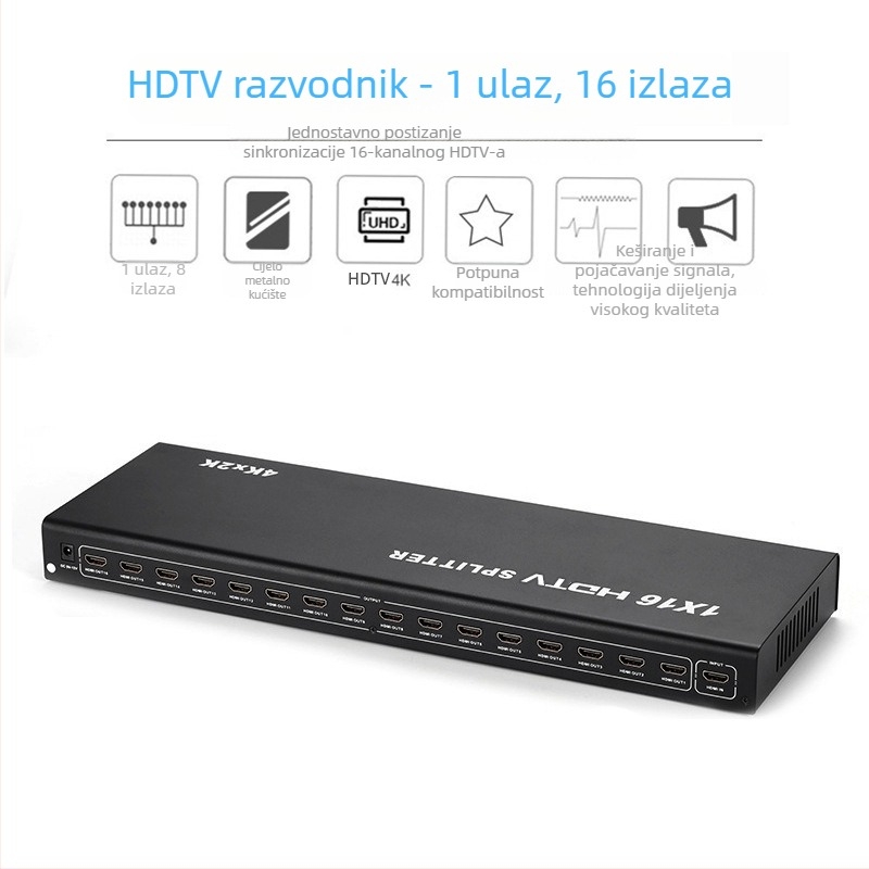 HDMI splitter 1 ulaz 16 izlaza, HDMI ulaz/izlaz, napajanje uključeno
