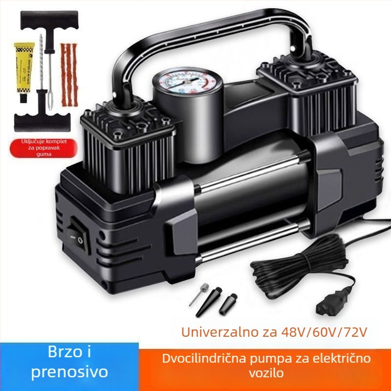 Električna pumpa za vozila, dvostruki cilindar, 220W, 12V, punjiva, digitalni displej