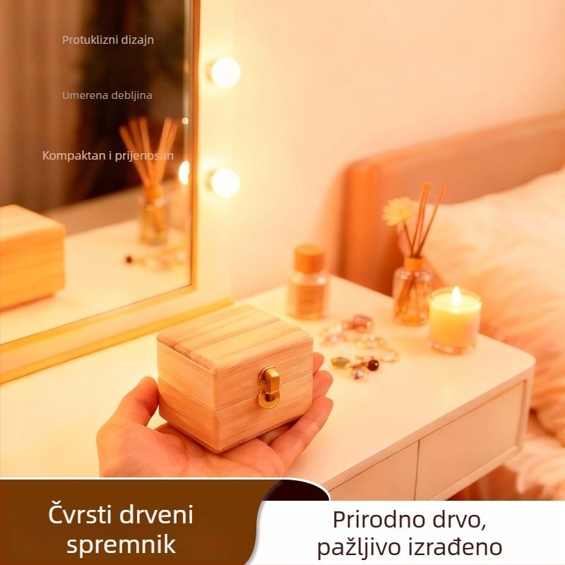 Kvadratna drvena kutija za nakit s poklopcem, drveni uzorak, otporna na prašinu, moderni minimalistički dizajn