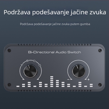 Analogni audio prekidač AU002, 4 ulaza 1 izlaz, stereo lijevi i desni kanali, duljina kabla 3 m, 1 godina jamstva