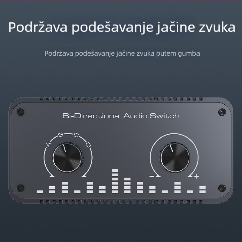 Analogni audio prekidač AU002, 4 ulaza 1 izlaz, stereo lijevi i desni kanali, duljina kabla 3 m, 1 godina jamstva