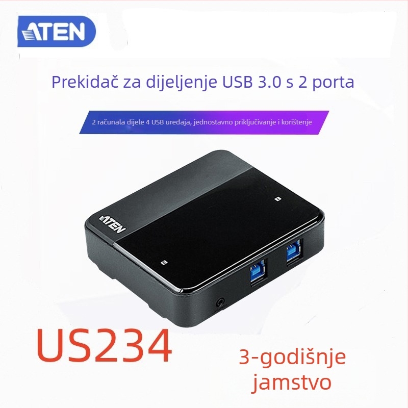 ATEN US234 USB 3.0 KVM prekidač — 2 računala hosta, dijeli 4 USB perifernih uređaja