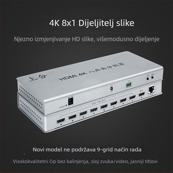 HDMI 8-in-1-out glatko preklopnik s 8-portnim splitterom, 1080p60, kabel duljine 5 m, upravljanje napajanjem, kompatibilan sa svim sustavima