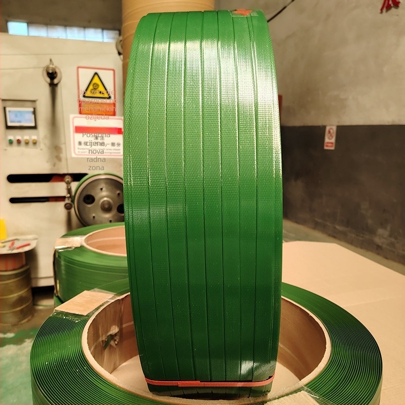 PET traka za pakiranje strojeva, debljina 0,8 mm, nosivost 500 kg, širine 16/19/25 mm, rolna s vanjskim promjerom 400 mm i unutarnjim promjerom 200 mm, težina 1 kg, industrijska klasa