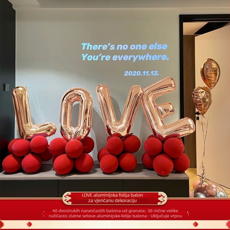 Set balon dekoracija za dnevni boravak s simbolima dvostruke sreće – ukras od svilenih cvjetova, Hongyuan, model F98TJ55JM669HS