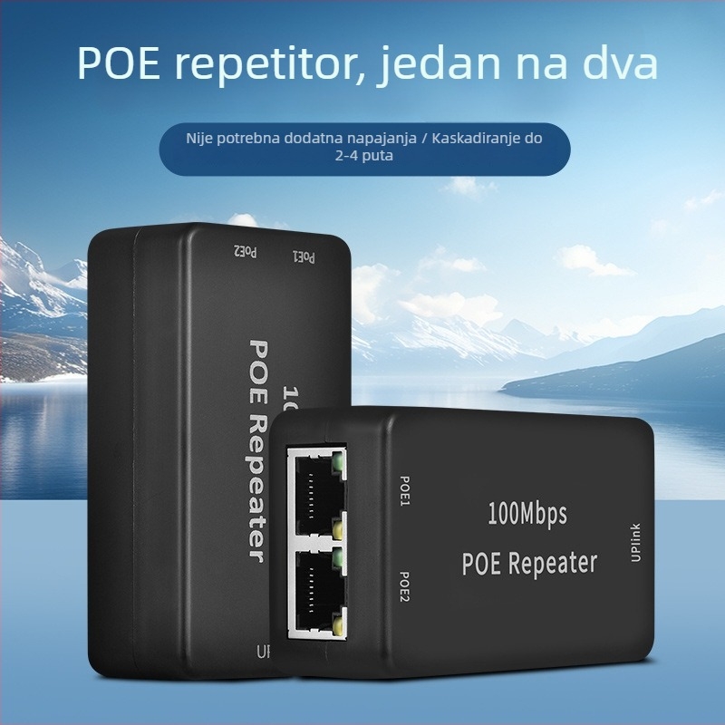 POE repetitor za Ethernet, Cat5 kabel, domet 100 m, 100 Mbps, 45–57 V