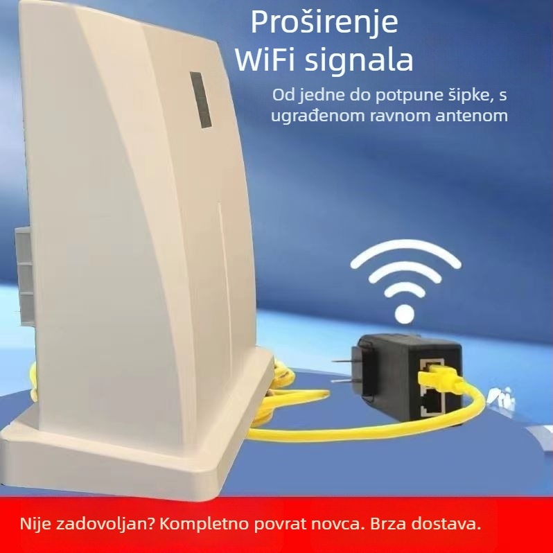 Vanjski vodootporni Wi‑Fi pojačivač i extender signala (SGR-W520-N78a) — 802.11n, domet 500 m, napajanje 15V/1A, Cat5 Ethernet backhaul