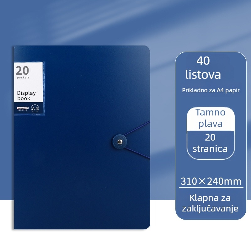 Prozirni plastični registrator s kopčom, 60 stranica, tiskano logo, mogućnost prilagodbe