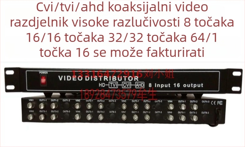 Haodewo koaksijalni HD video splitter TVI/CVI/AHD, 8 ulaza, 16 izlaza, 1080P