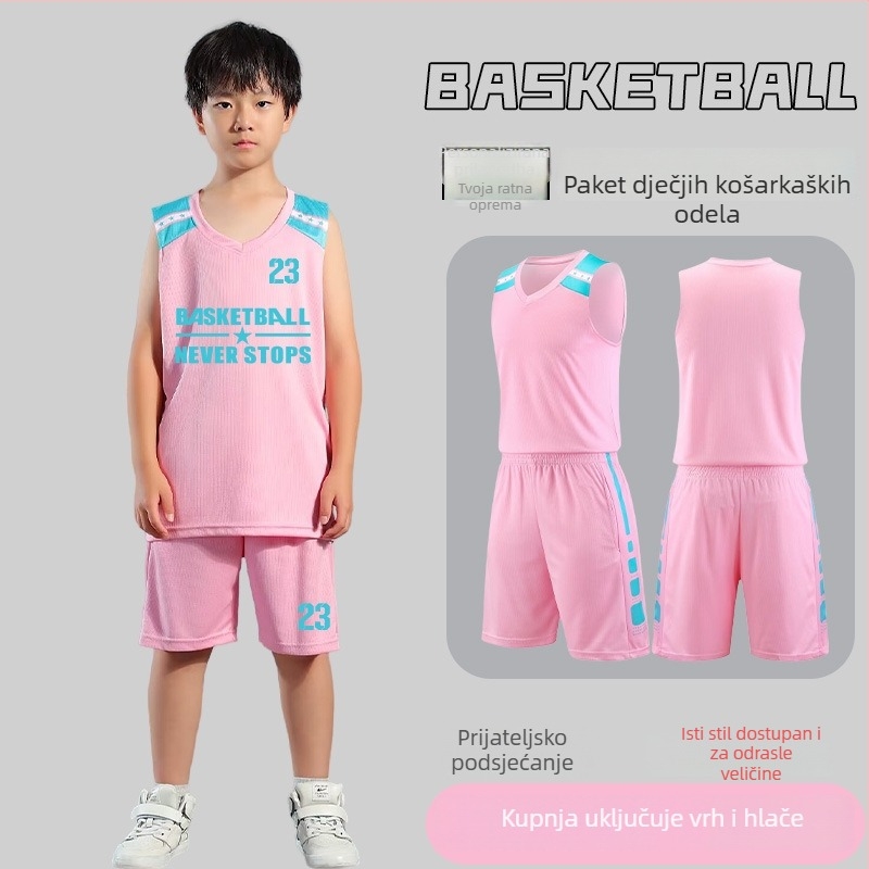 Set košarkaške uniforme – Unisex za odrasle, Bezrukavna majica s V izrezom, Poliester, Brzo sušenje i prozračnost